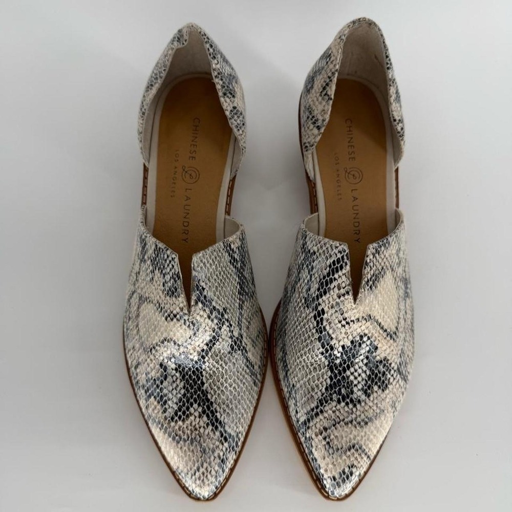 Chinese Laundry Snake Print Pointed Toe D'Orsay Block Heel Shoes 7.5M MWQ-001
